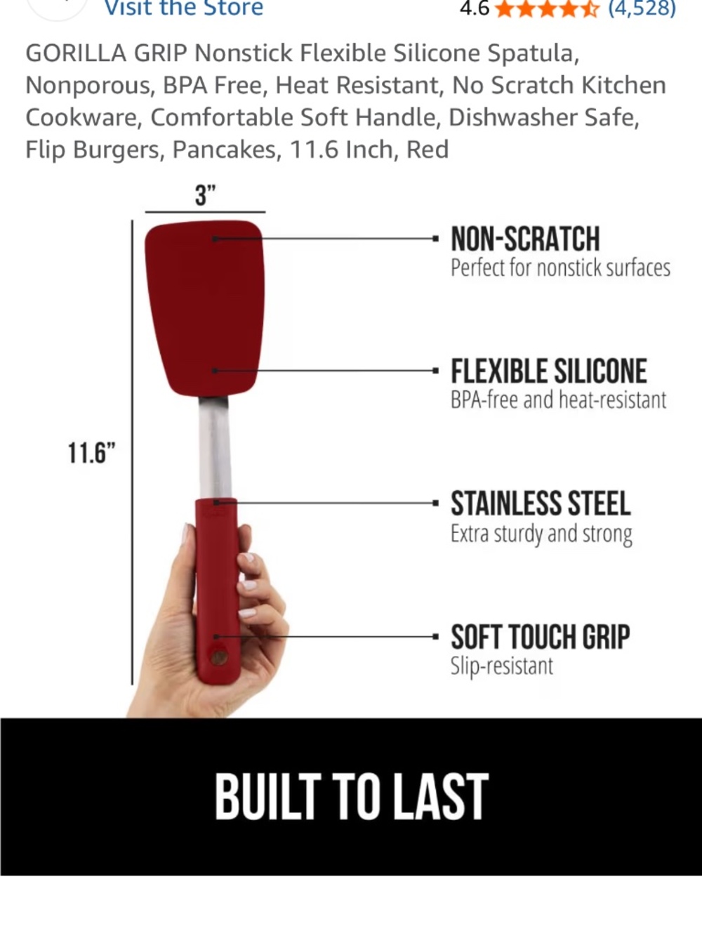 Gorilla Grip red Silicone Spatula NEW - Picture 6 of 6